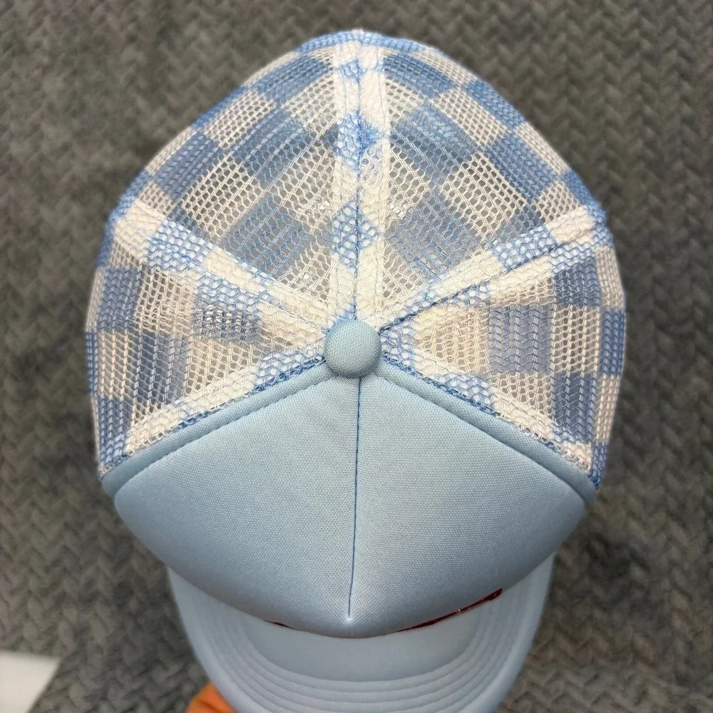 Delta Gamma DG Sorority Trucker Hat Light Blue Gingham Mesh Snapback Cap